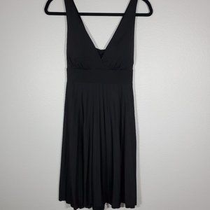 Deep V, Pleated, Black Dress